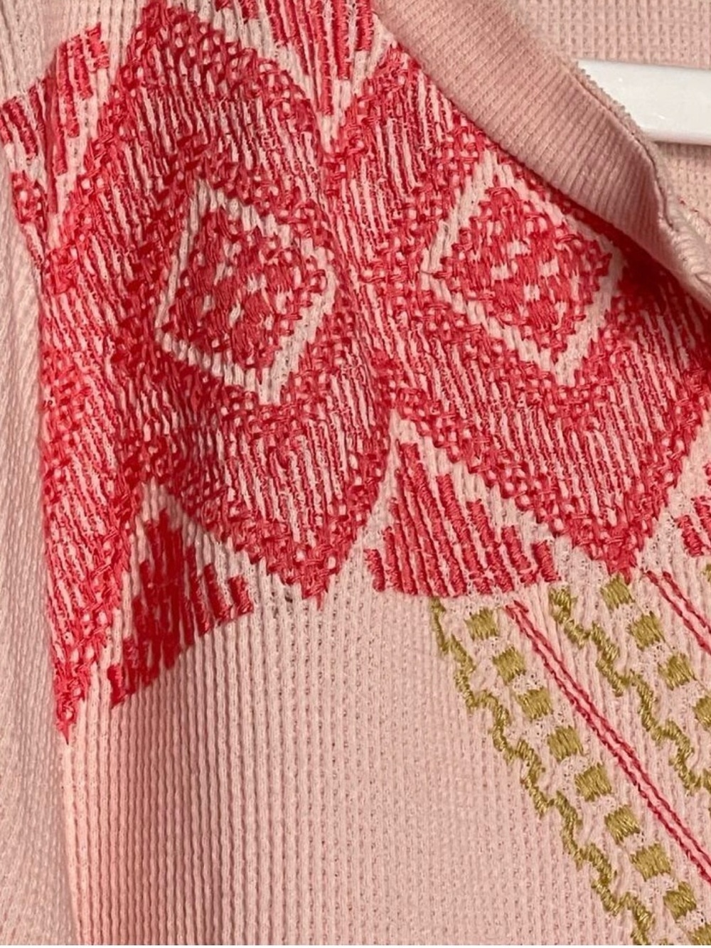 Sundance Pink Embroidered V-Neck Long Sleeve Pullover - Picture 3 of 8